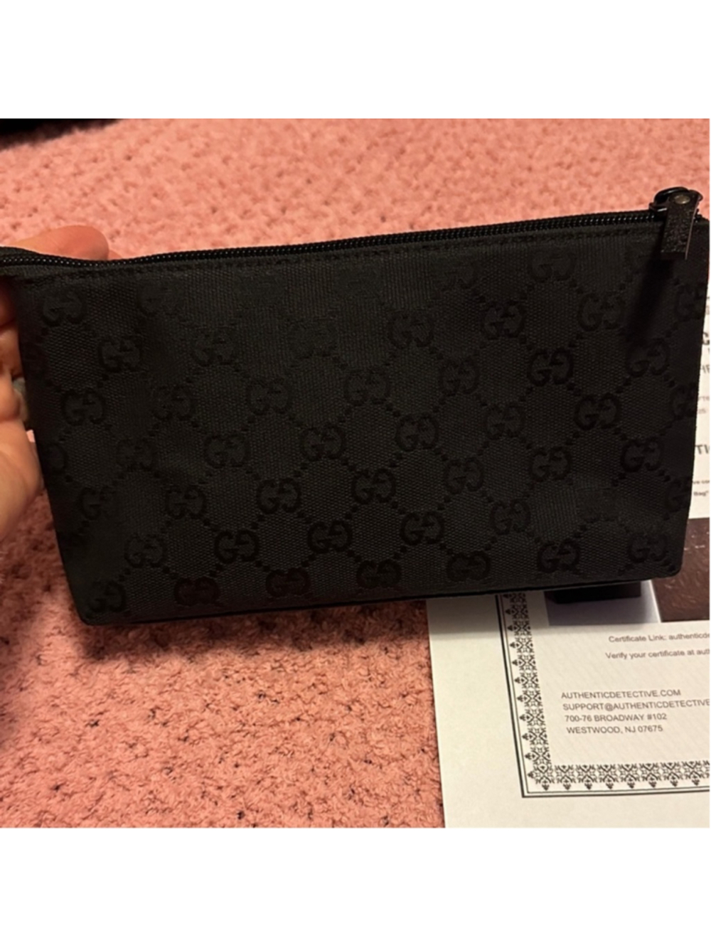 Authentic Gucci GG Black Canvas/Leather, Monogram Cosmetic Pouch With COA